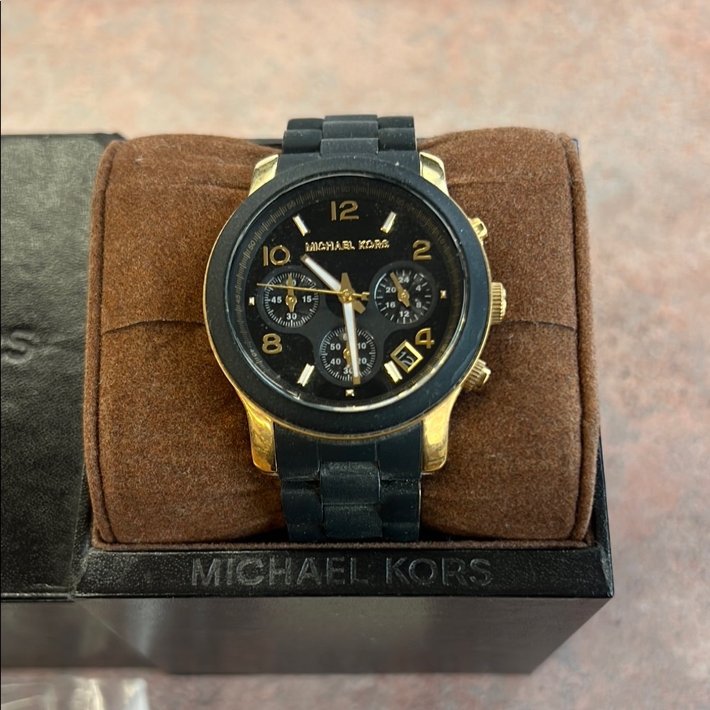 Michael Kors Black and Gold Chronograph Watch